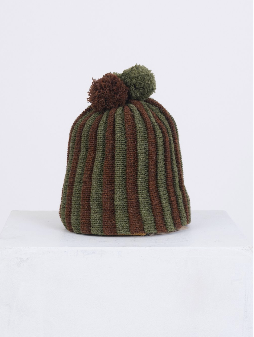 British Lambswool Stripe Pleat Hat in Tobacco & Dark Apple