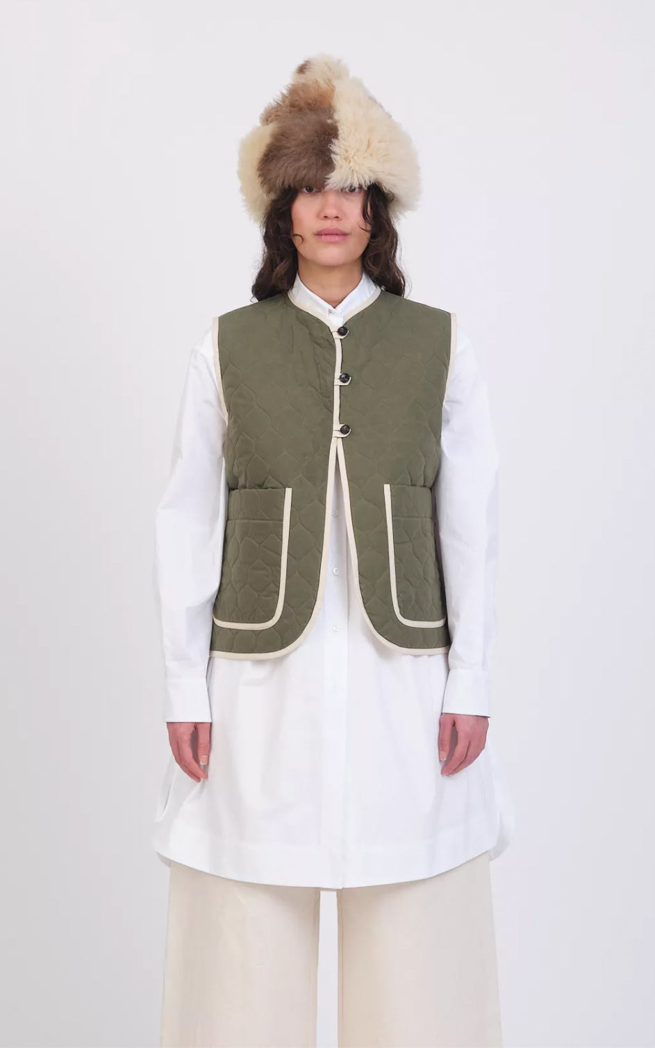 Quilted British Dry Oilskin Imogen Vest in Army