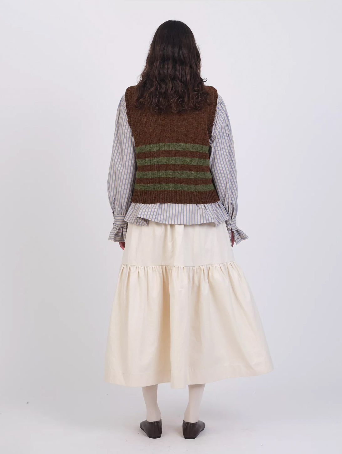 British Lambswool Stripe Violet Vest in Dark apple & Tobacco