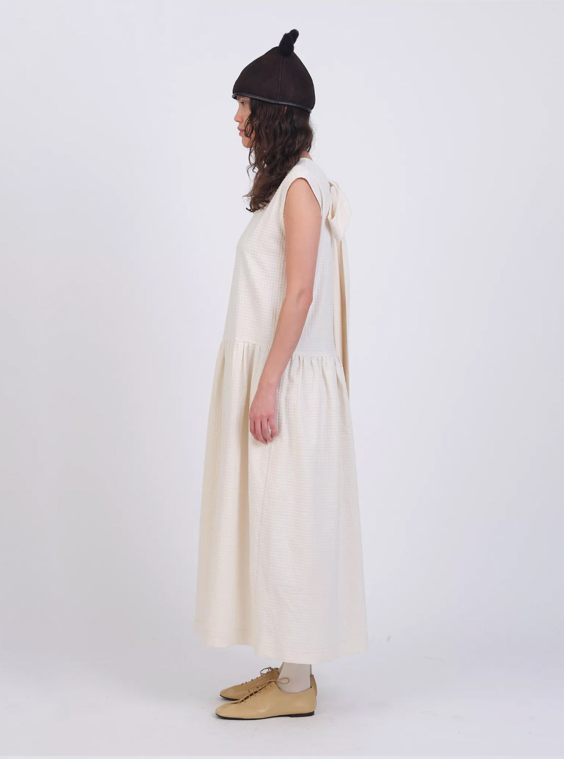 Japanese Waffle Cotton Isabella Dress in Ecru