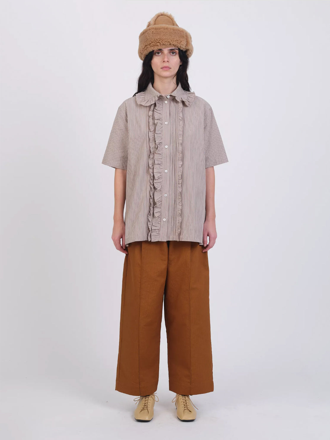 Japanese Crisp Shirting Stripe Dallas Shirt in Natural, Brown & Green