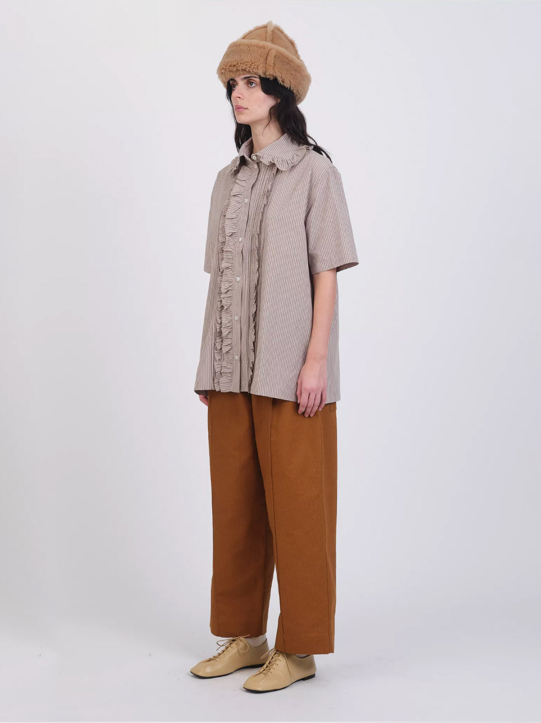 Japanese Crisp Shirting Stripe Dallas Shirt in Natural, Brown & Green