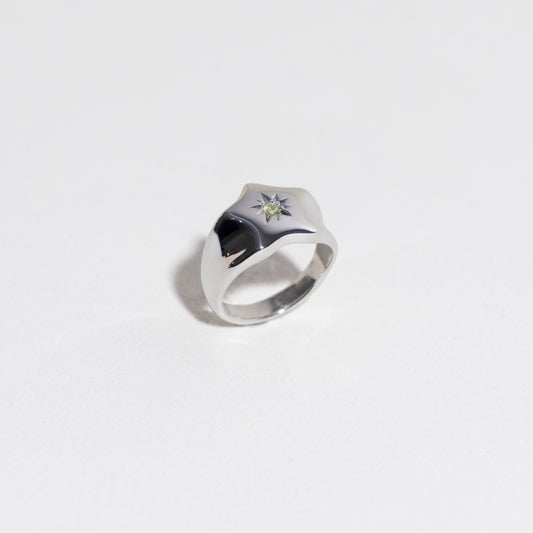 Star Signet Ring in Silver & Peridot