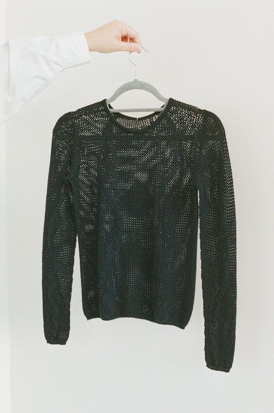 Slow Mesh Knit Longsleeve in Deep Black