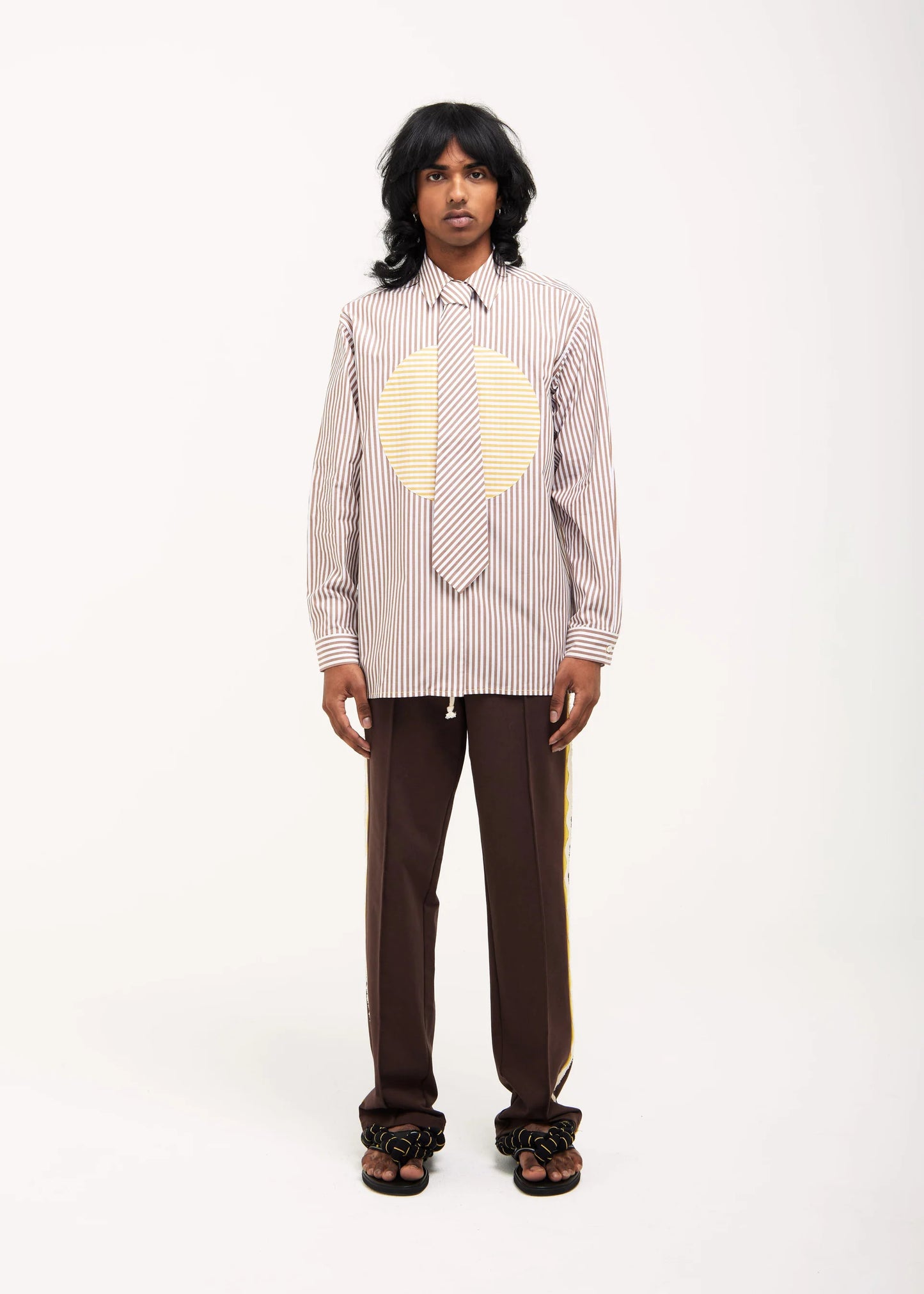 Sun Shirt with Tie in Yellow & Brown