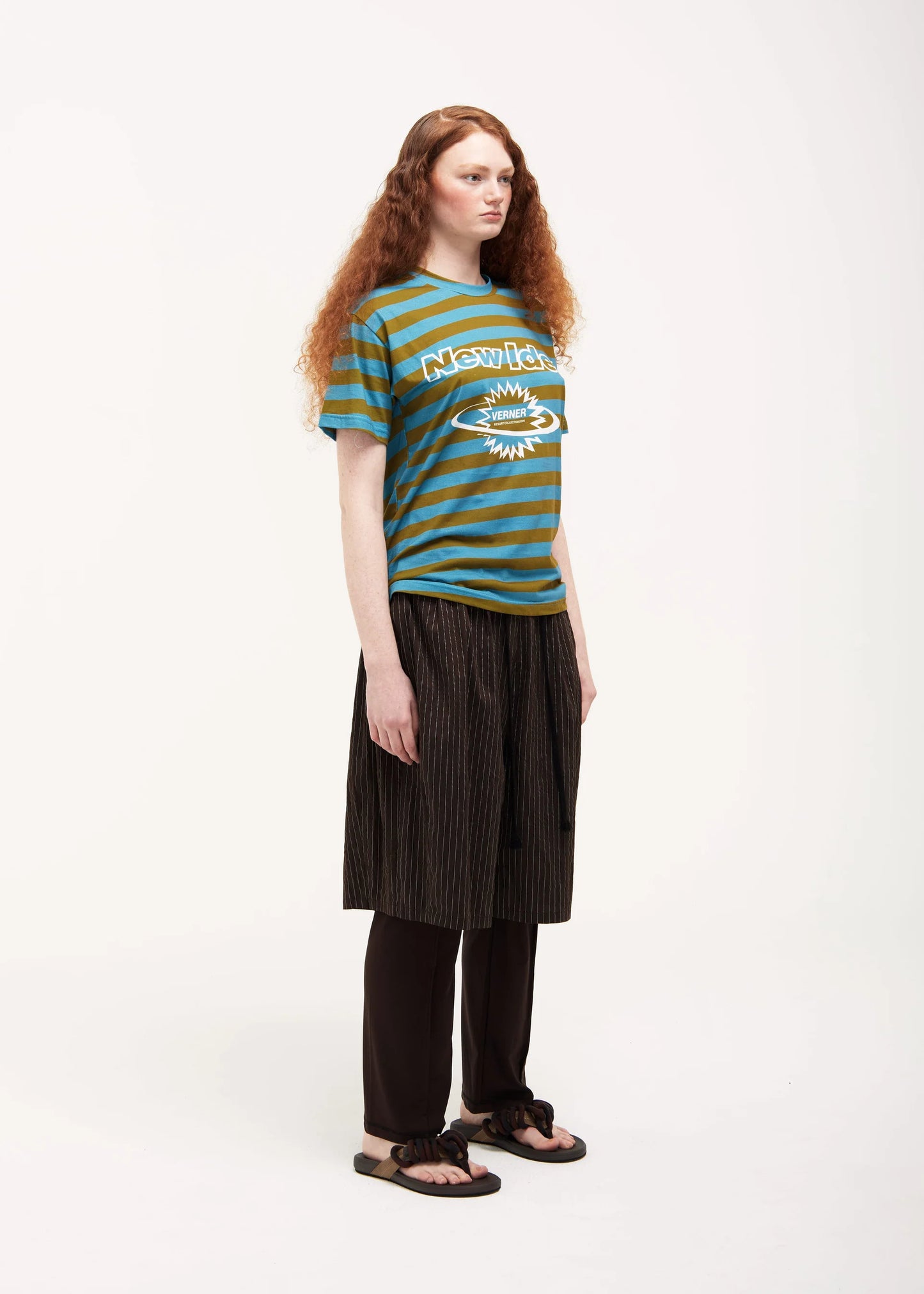 Pinstripe Pleat Shorts in Brown & White