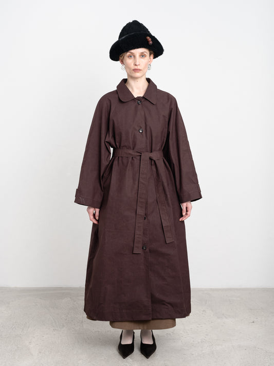 British Dry Oilskin Wickham Mac in Dark Mulberry