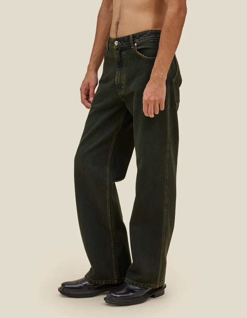 Wide Leg Jean in Moss