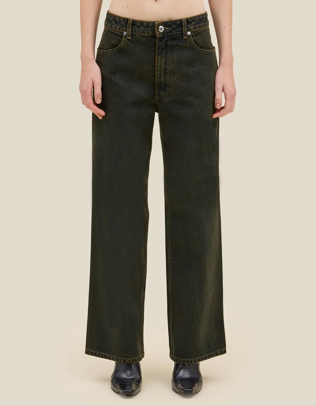 Wide Leg Jean in Moss