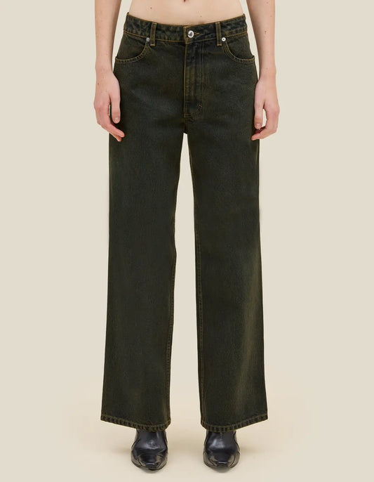 Wide Leg Jean in Moss