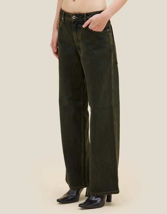 Wide Leg Jean in Moss