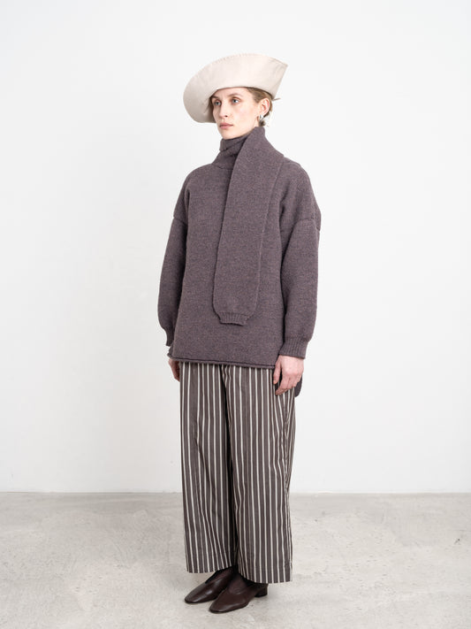 British Merino Wool Wrap Neck Pullover in Luna