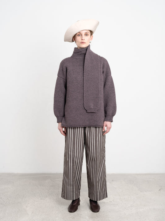 British Merino Wool Wrap Neck Pullover in Luna