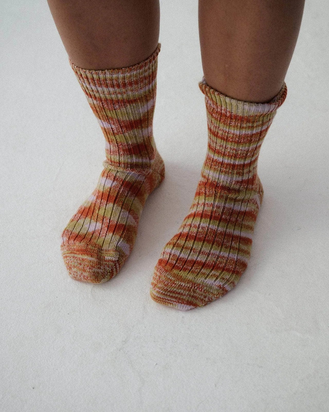 Twisted Overankle Socks in Orange Multicoloured