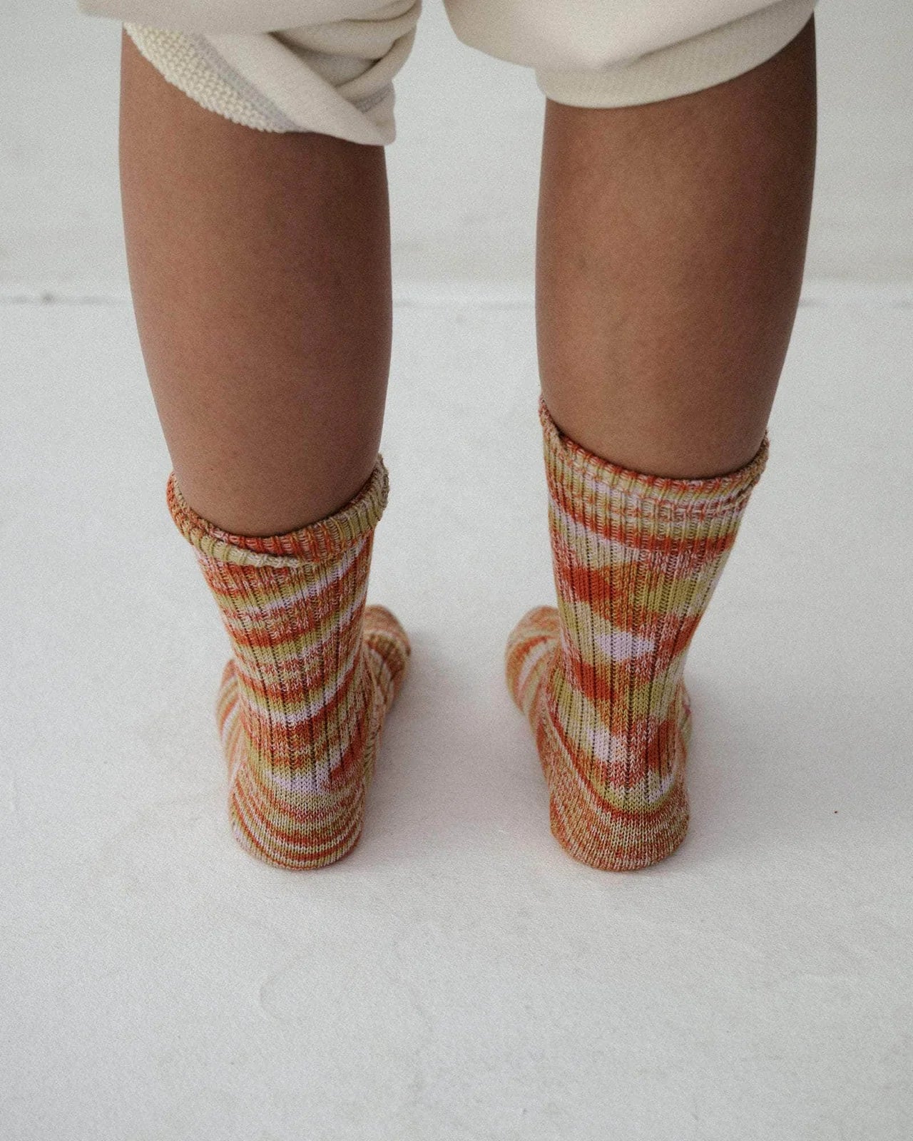 Twisted Overankle Socks in Orange Multicoloured