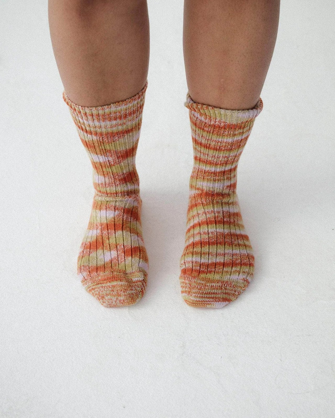 Twisted Overankle Socks in Orange Multicoloured