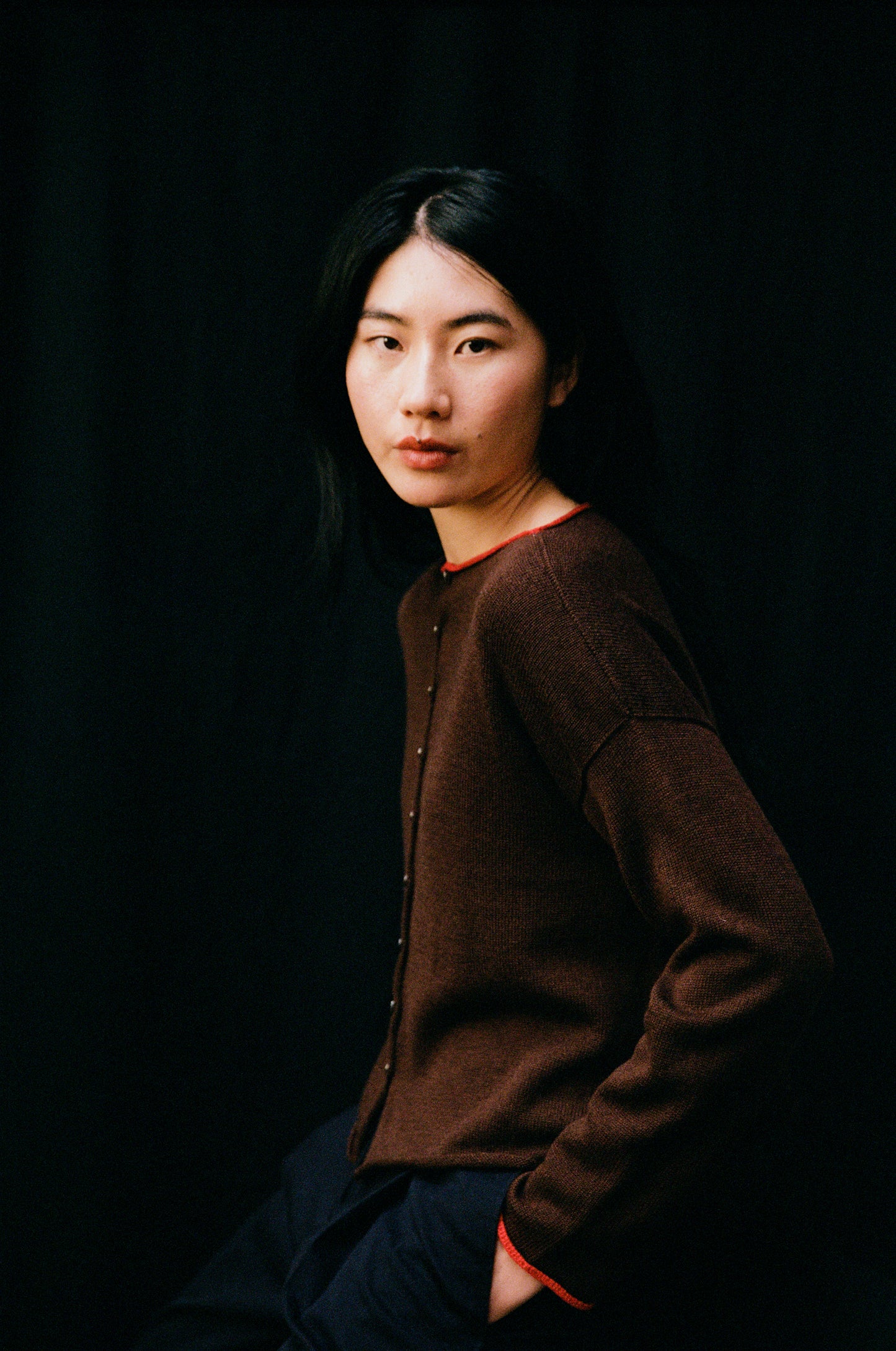 Doll's Trimmed Reversible Cardigan in Chestnut & Cherry Trim