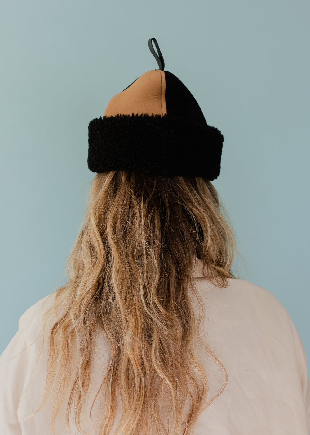 Suede Hat With Loop in Black and Tan